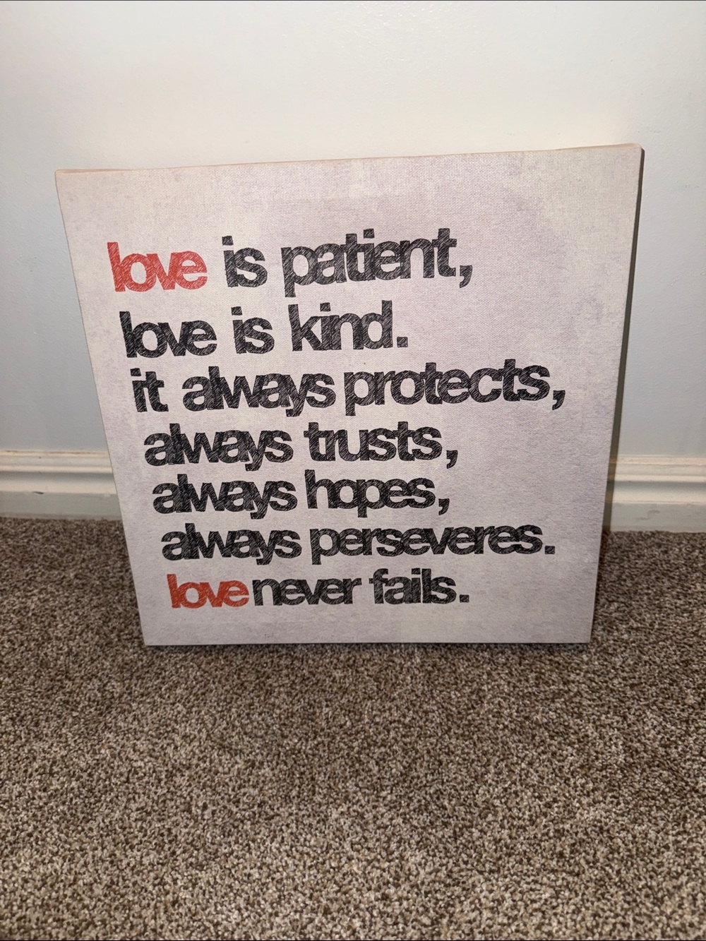 Love is Patient  Typography Canvas Print - Red & Black Text